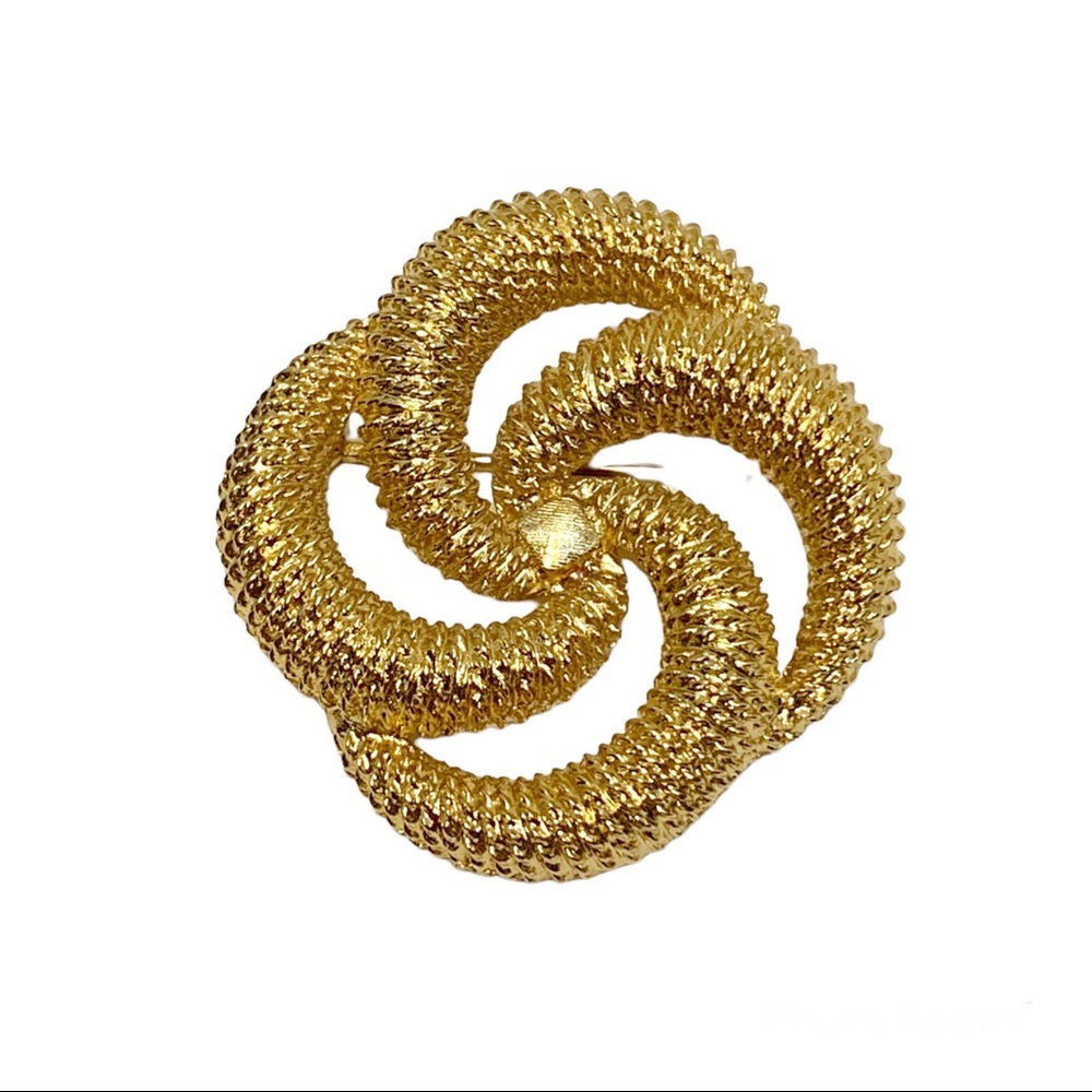 Monet vintage gold tone textured swirling brooch pin abstract funky unique
